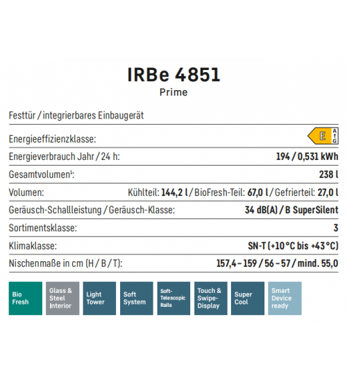 LIEBHERR利勃海尔 IRBe 4851  生物养鲜 嵌入式单门冰箱